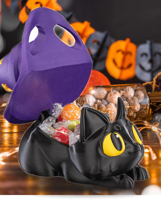 Candy Dish Witch Cat Halloween Decor Cute Black Cat Bowl with Flip Hat Lid for Treats and Display Cat lover cute Halloween decor Summerween