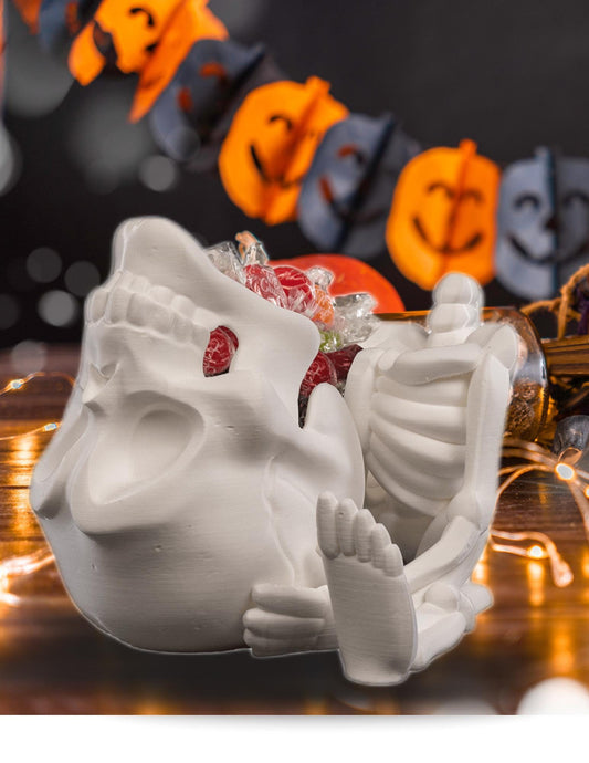 Skeleton candy dish with removable head bowl funny Halloween treat holder for spooky table display Summerween Decor
